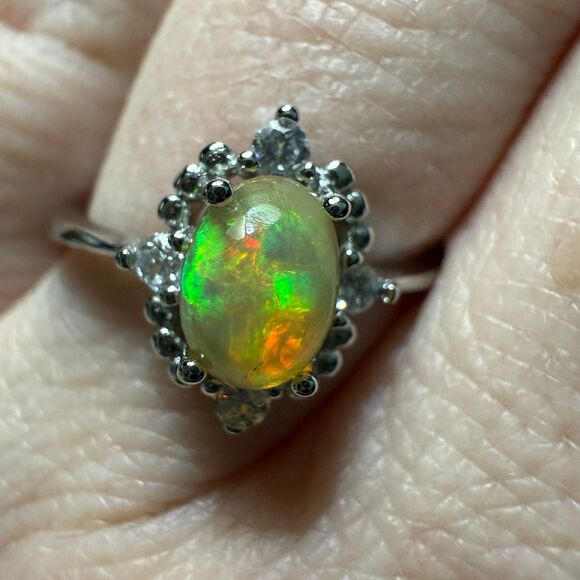 Silver Plated Simulated Opal Ring - Picture 1 of 8
